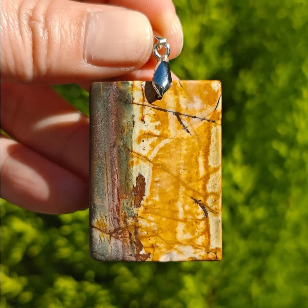 Sterling silver 925 stamped Polychrome‎ Jasper Pendant 1405